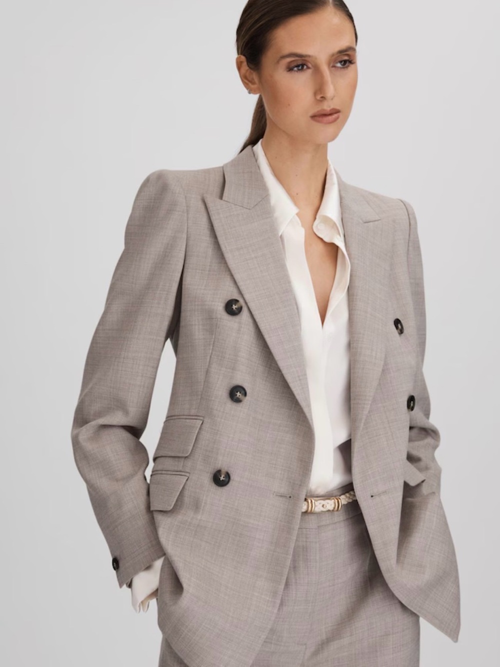 Reiss Double-Breasted Light Gray Blazer - Picture 3 of 10